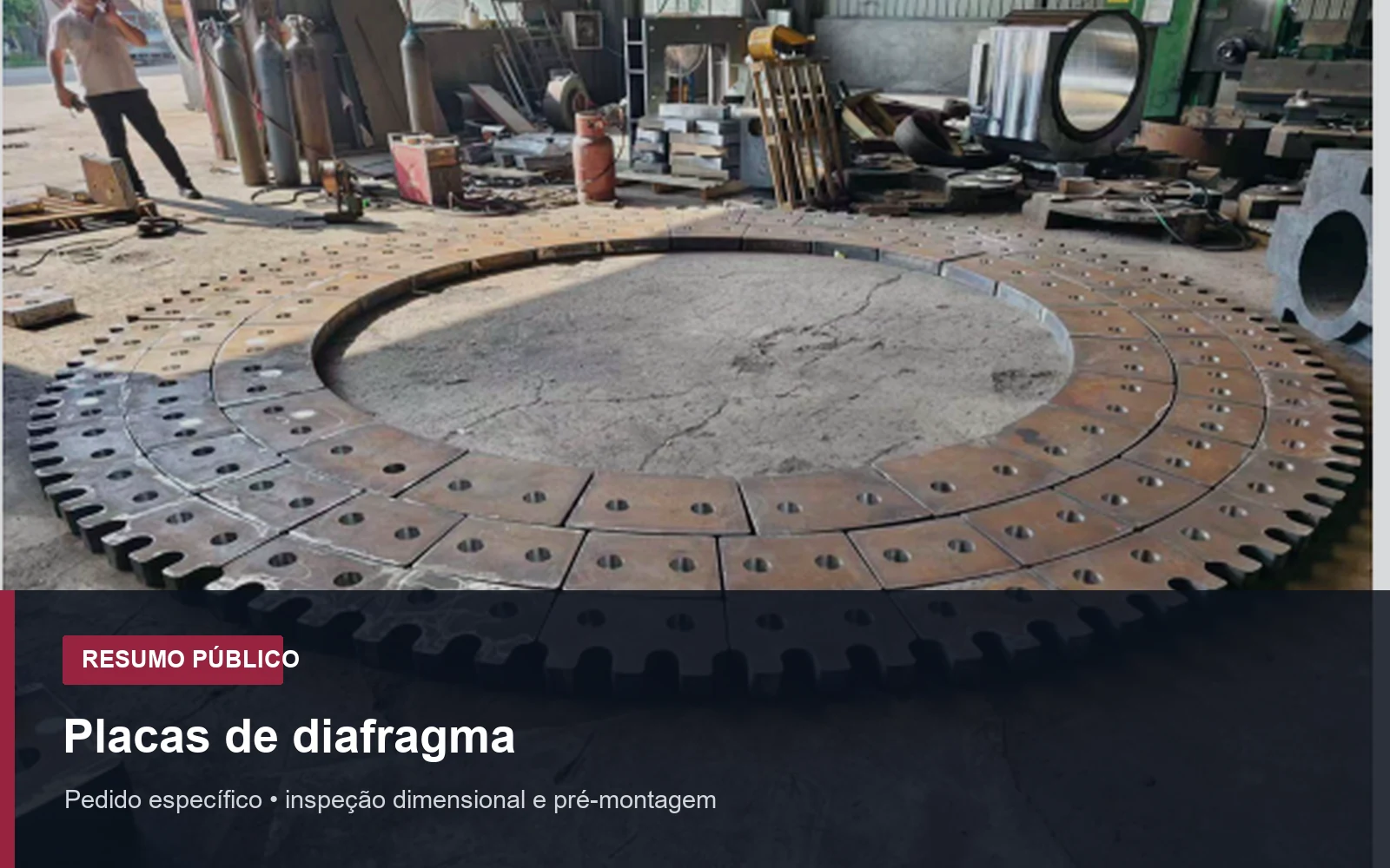 Pré-montagem de placas de diafragma em registro público de inspeção
